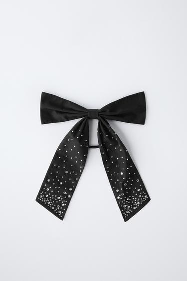 BOW SCRUNCHIE WITH RHINESTONES - Black by Zara - Image 3