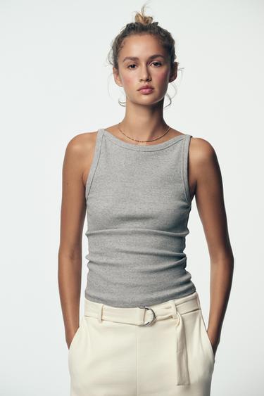 TOP HALTER CÔTELÉ - Gris chiné de Zara - Image 1
