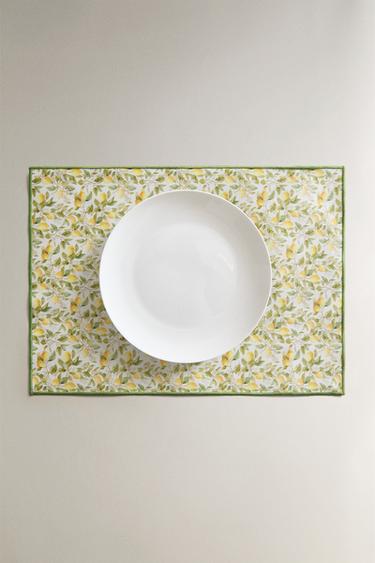RESIN-COATED LEMON PRINT COTTON PLACEMAT - Greenish by Zara - Image 4