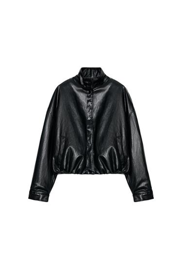 CHAQUETA BOMBER ACOLCHADA EFECTO PIEL - Negro de Zara