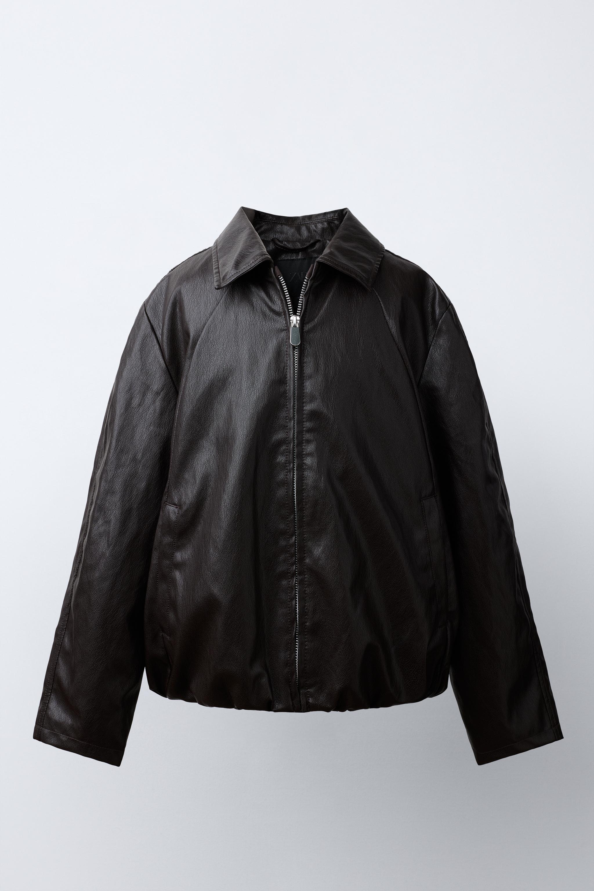 FAUX LEATHER BOMBER JACKET — Brown