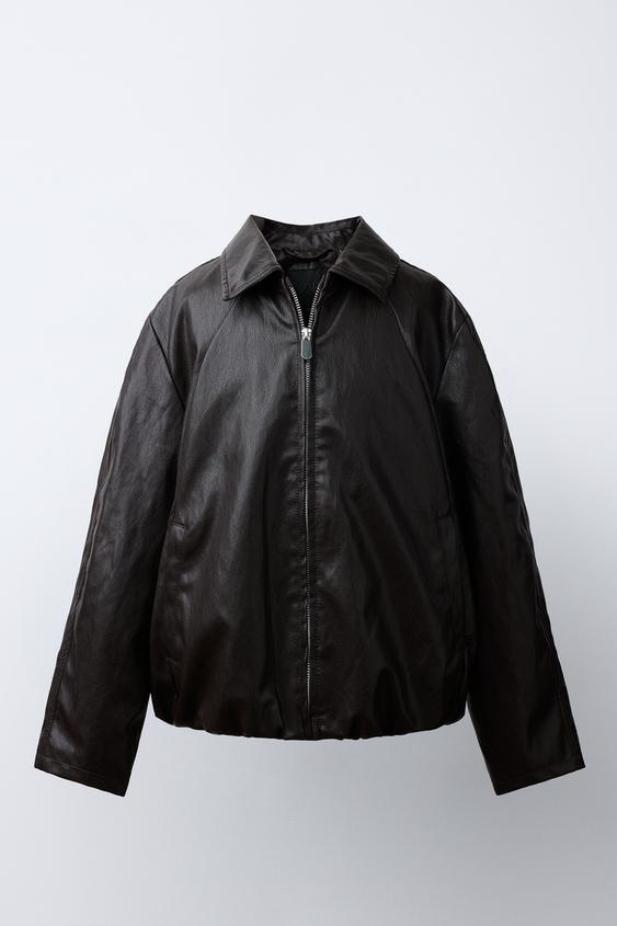 CHAQUETA BOMBER EFECTO PIEL - Marrón de Zara - Imagen 0