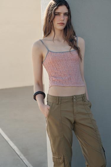 LACE STRAPPY TOP - Pastel pink by Zara