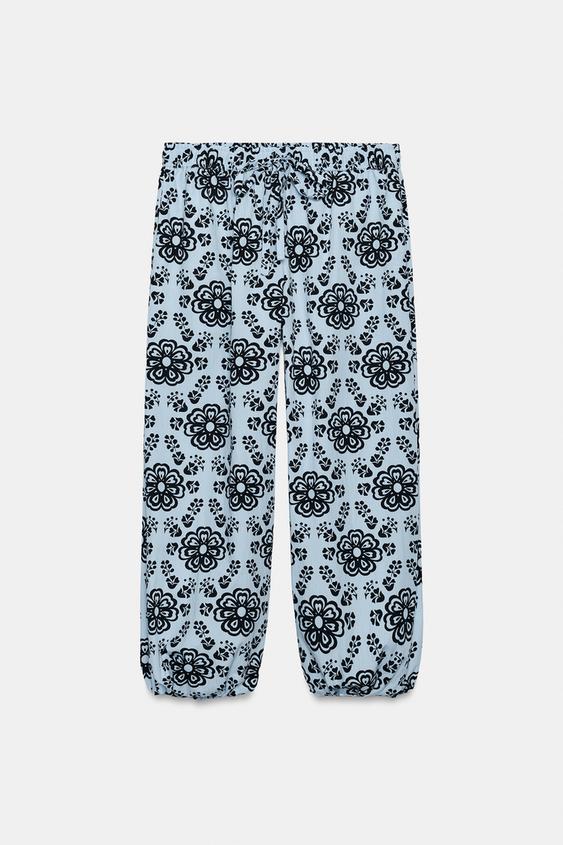 PANTALÓN BOMBACHO ESTAMPADO FLORAL - Azul / Marino de Zara - Imagen 0