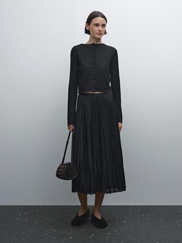 Zara Pleated midi skirt with box pleats - Black