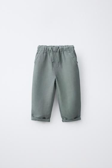 ΡΙΧΤΟ ΠΑΝΤΕΛΟΝΙ ΜΕ ΛΙΝΟ - Πράσινο του Zara