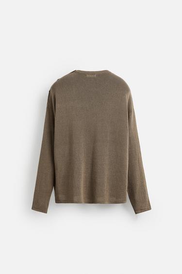 BUTTON-UP KNIT T-SHIRT - Dark beige by Zara - Image 7