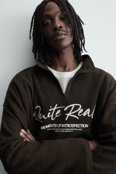 SWEAT IMPRIMÉ COL ZIPPÉ - Marron chocolat de Zara - Image 5