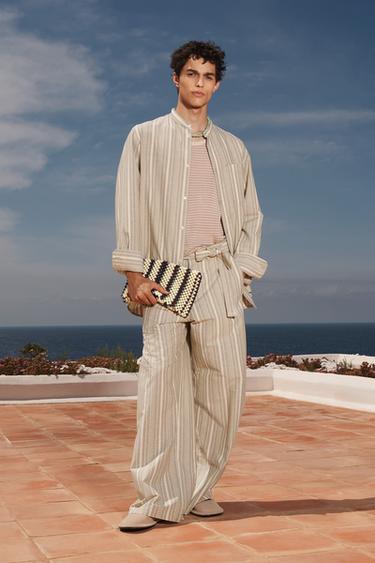 LIMITED EDITION STRIPED WIDE-LEG TROUSERS - White / Green by Zara