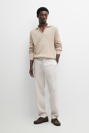 Zara 100% linen trousers with elasticated waist - Light beige