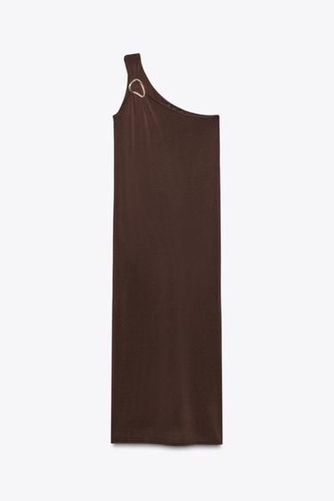 VESTIDO MIDI PUNTO ASIMÉTRICO FORNITURA - Marrón de Zara