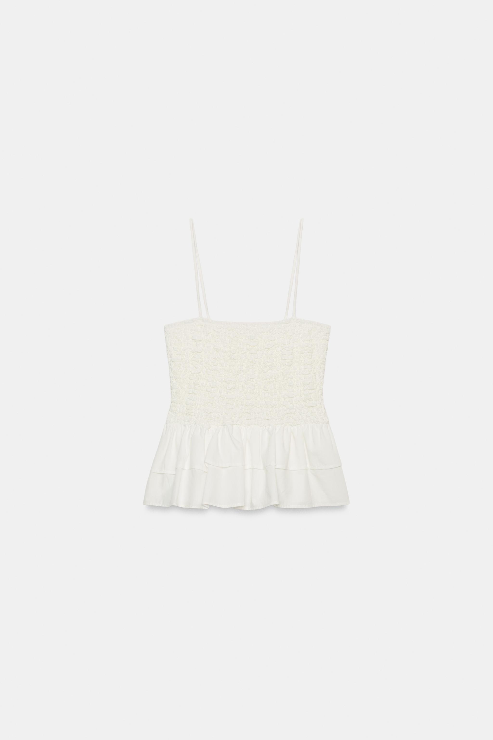SMOCKED PEPLUM TOP
