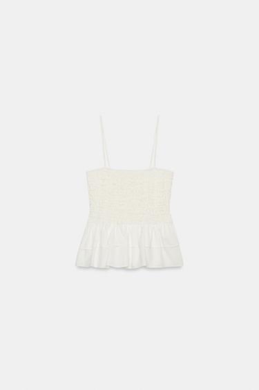 TOP NID D'ABEILLE PÉPLUM - Blanc de Zara - Image 3