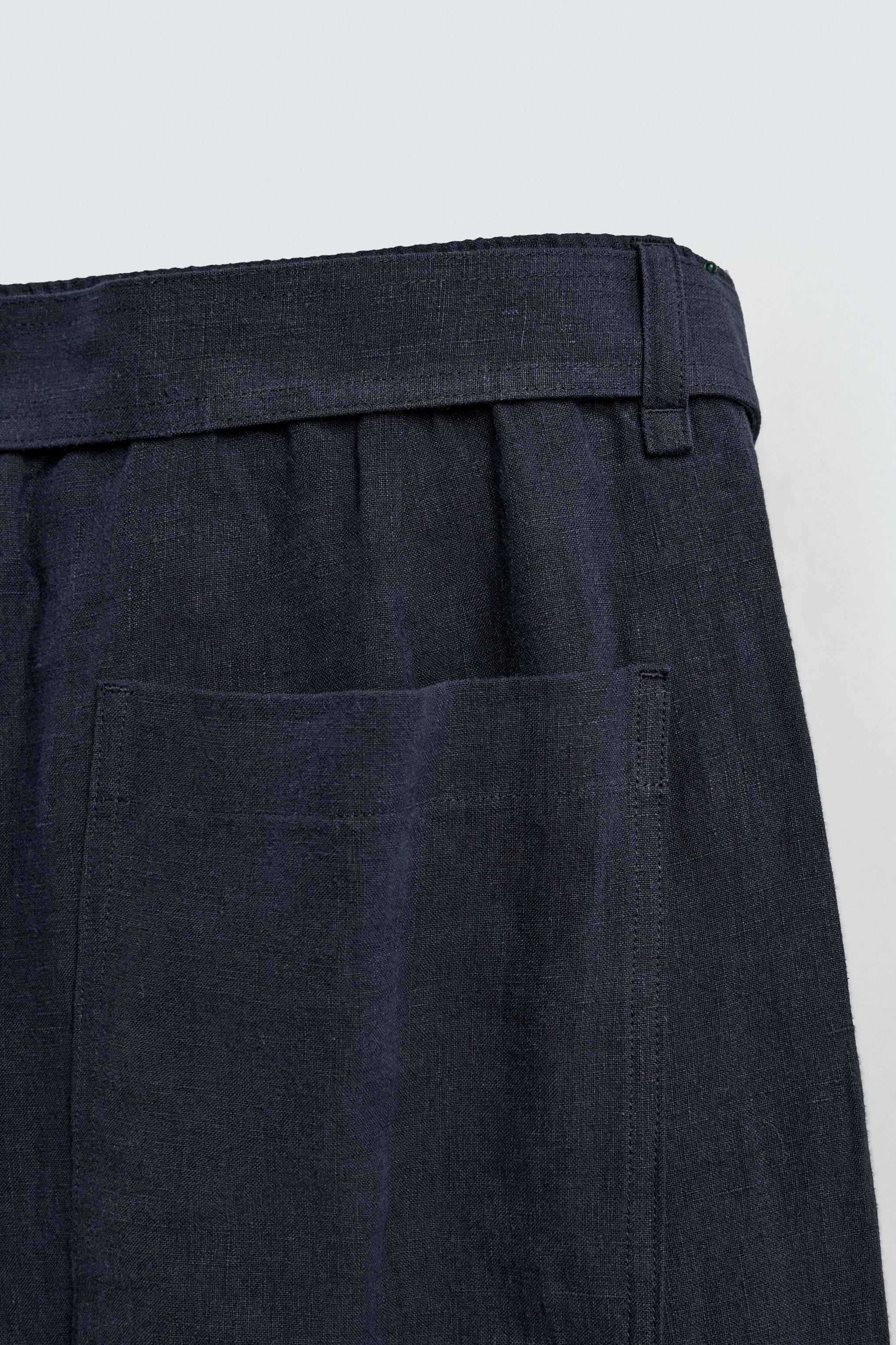 RELAXED FIT 100% LINEN BELTED PANTS