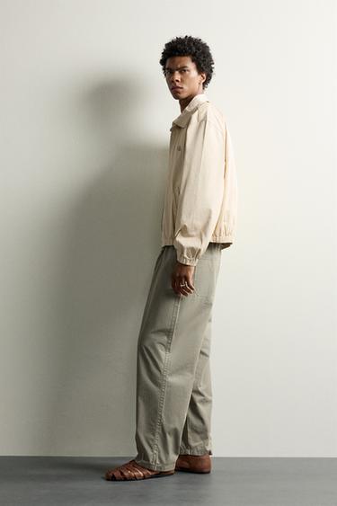 CALÇA RELAXED FIT ALGODÃO - Caqui-claro da Zara