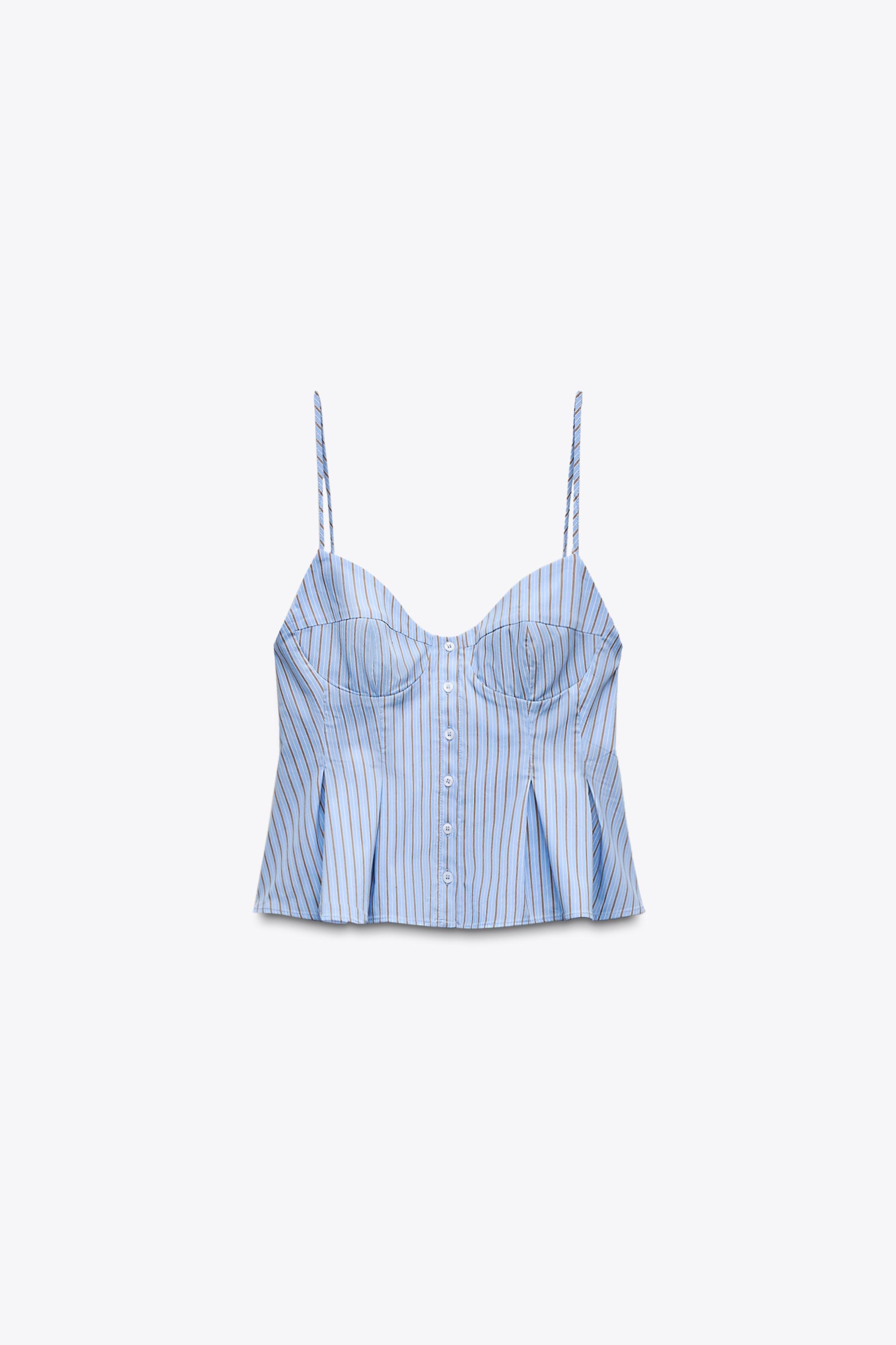 PLEATED POPLIN TOP - Blue / White | ZARA United States PLEATED POPLIN TOP - Blue / White | ZARA United States