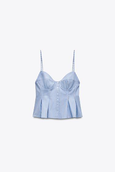 PLEATED POPLIN TOP - Blue/White by Zara