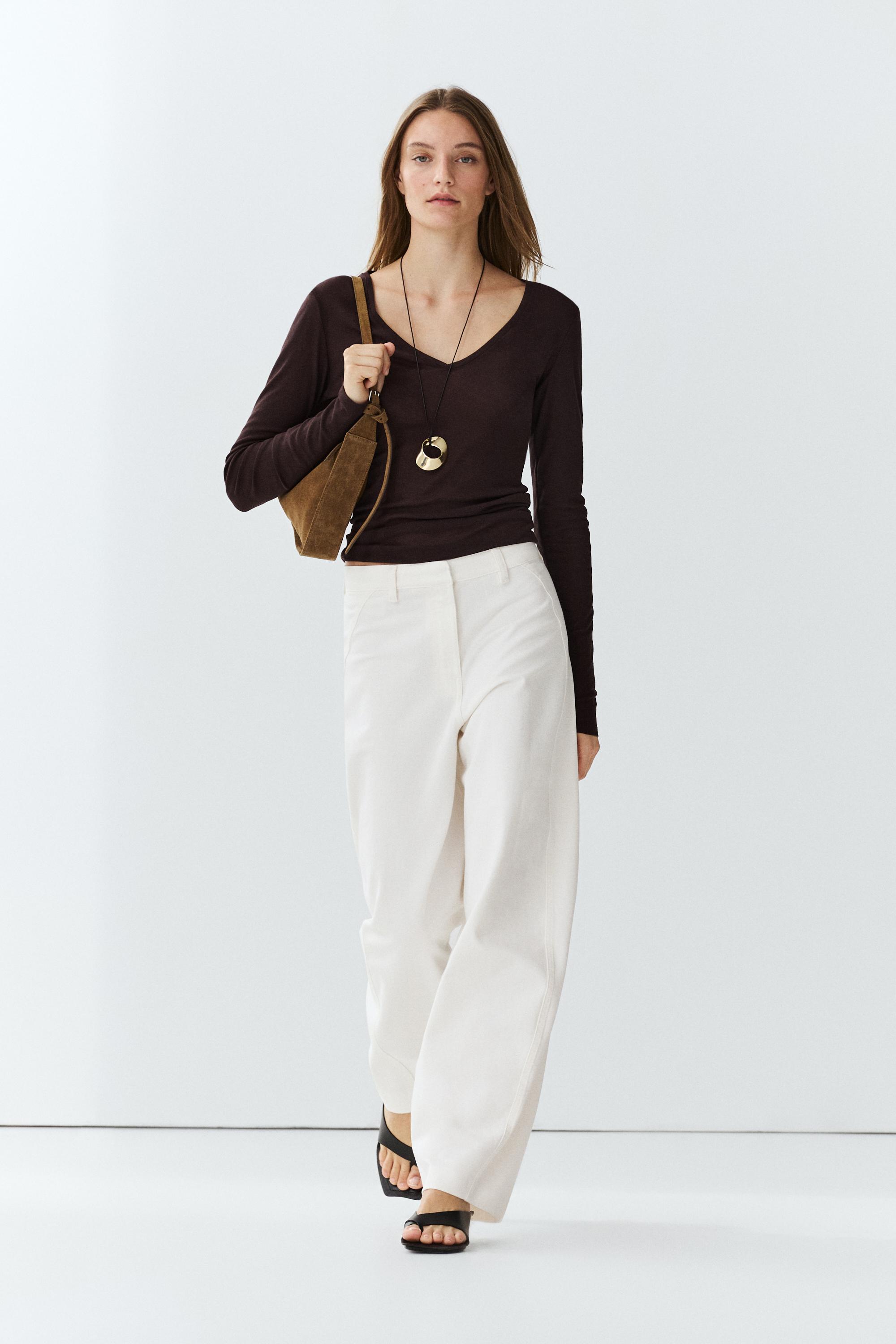 100% cotton barrel-fit pants — Oyster-white