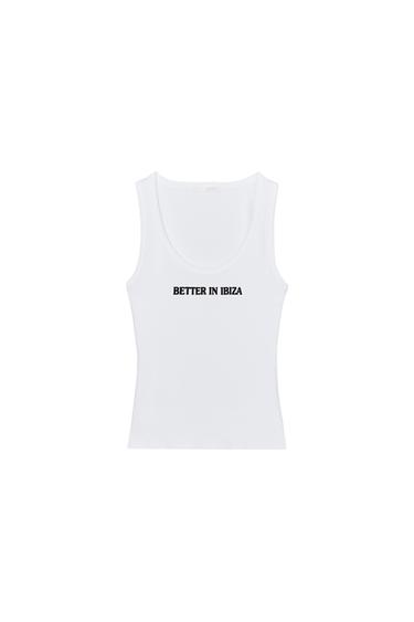 TOP CÔTELÉ INSCRIPTION - Blanc de Zara