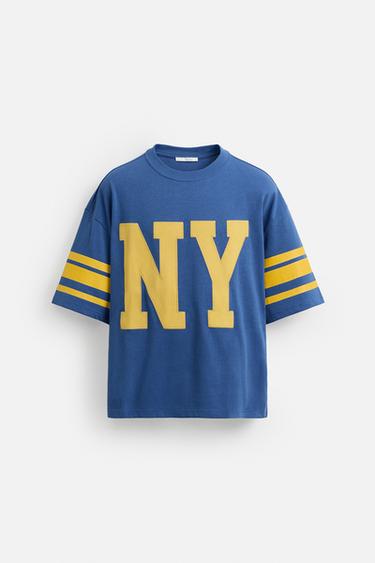 Zara VARSITY PRINT T-SHIRT - Blue