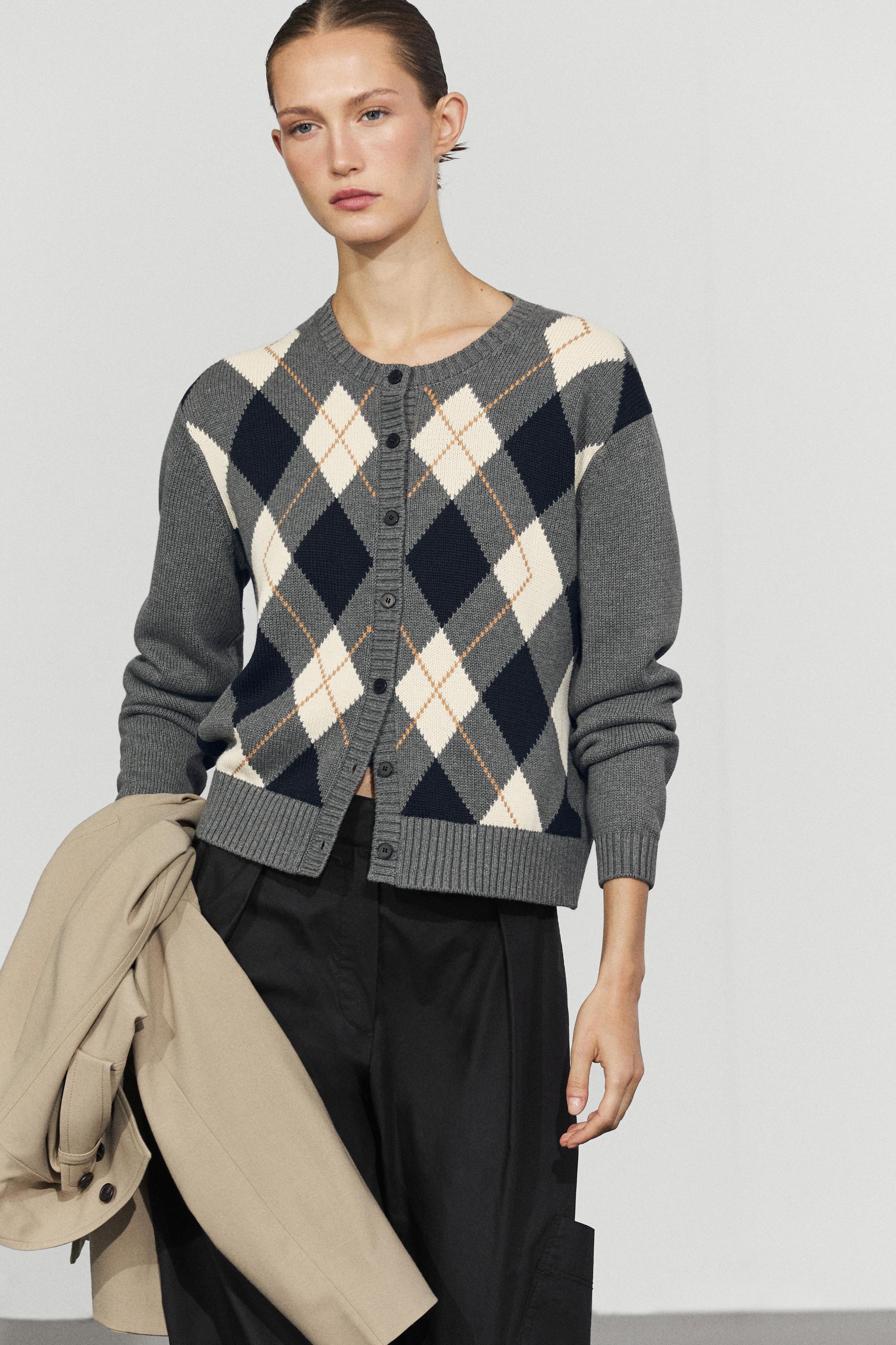 100% cotton diamond knit cardigan — 205