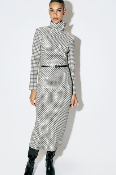 PRINTED BELTED MAXI DRESS — Black / Ecru 1