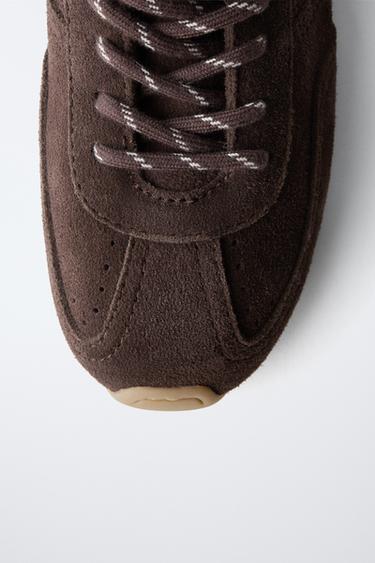 LEATHER TRAINERS - Brown by Zara - Image 3