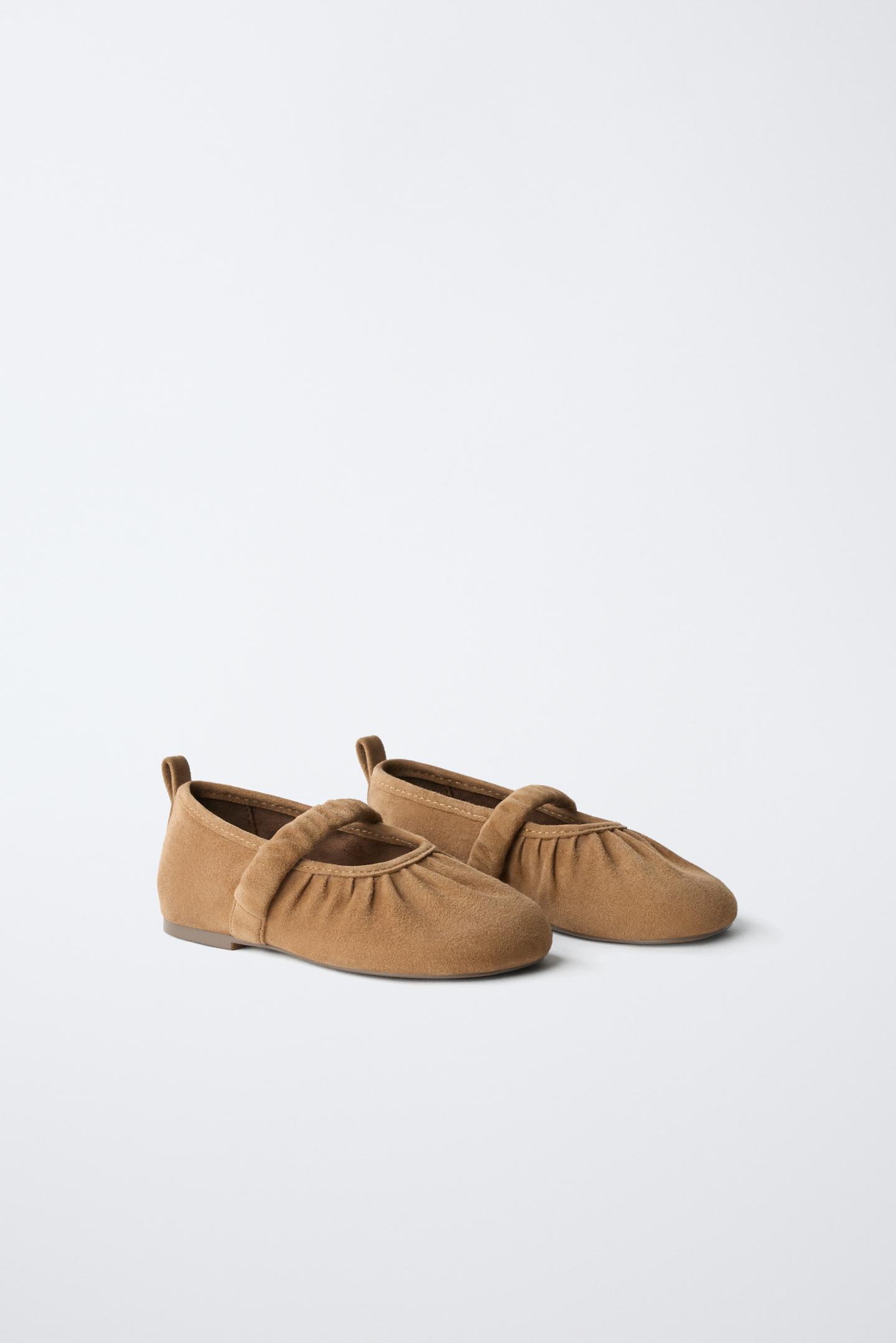 Детские балетки Zara Leather Ruched Ballet, цвет: Коричневый — фото 2