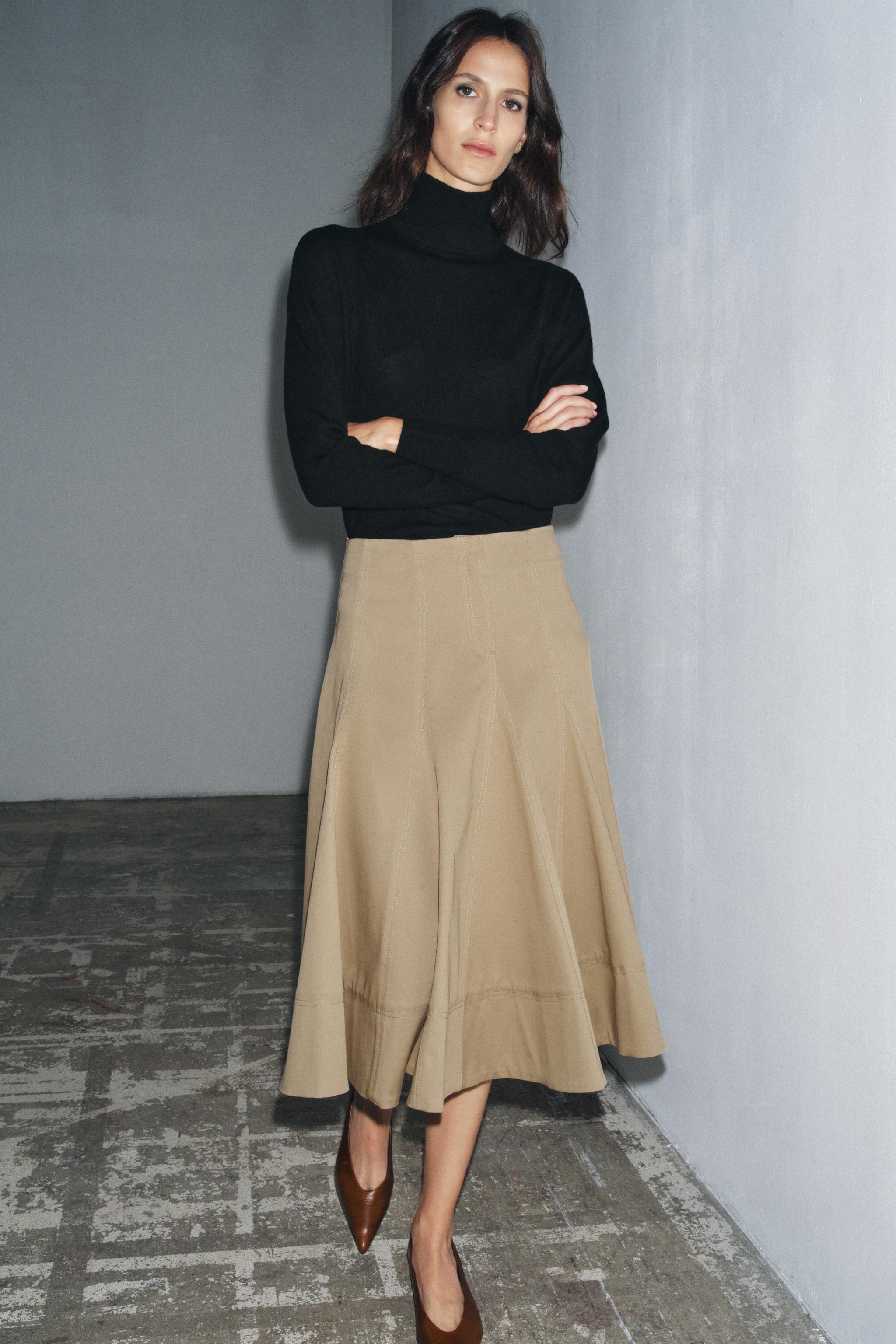 TRENCH MIDI SKIRT ZW COLLECTION - Light whiskey | ZARA