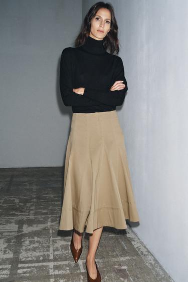 FALDA MIDI GABARDINA ZW COLLECTION - whisk claro de Zara