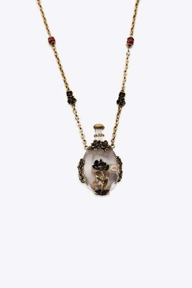METAL NECKLACE WITH FLOWERS AND BOTTLE - Aged gold by Zara - Image 3