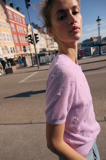 SEQUIN SHORT SLEEVE CARDIGAN - Pink / Lilac by Zara - Image 5