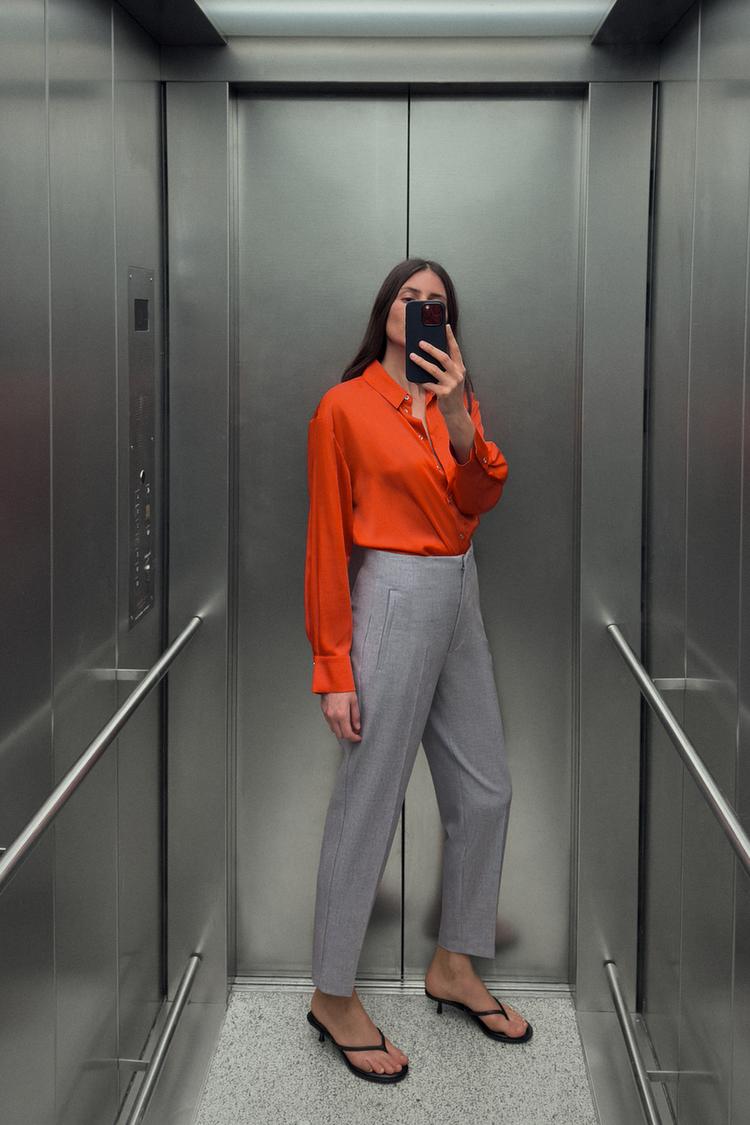 Camisa Satinada Camiseta Naranja Mujer Zara Top Blusa Naranja Zara