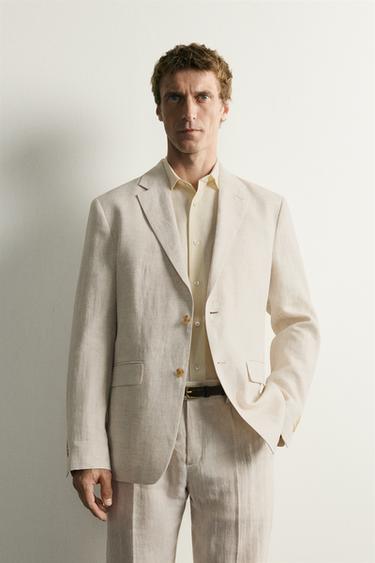 100% LINEN SUIT BLAZER - Sand by Zara