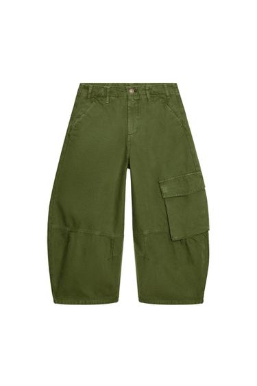 Zara ZW COLLECTION CARGO CAPRI TRAPERICE SREDNJE VISOKOG STRUKA – Kaki