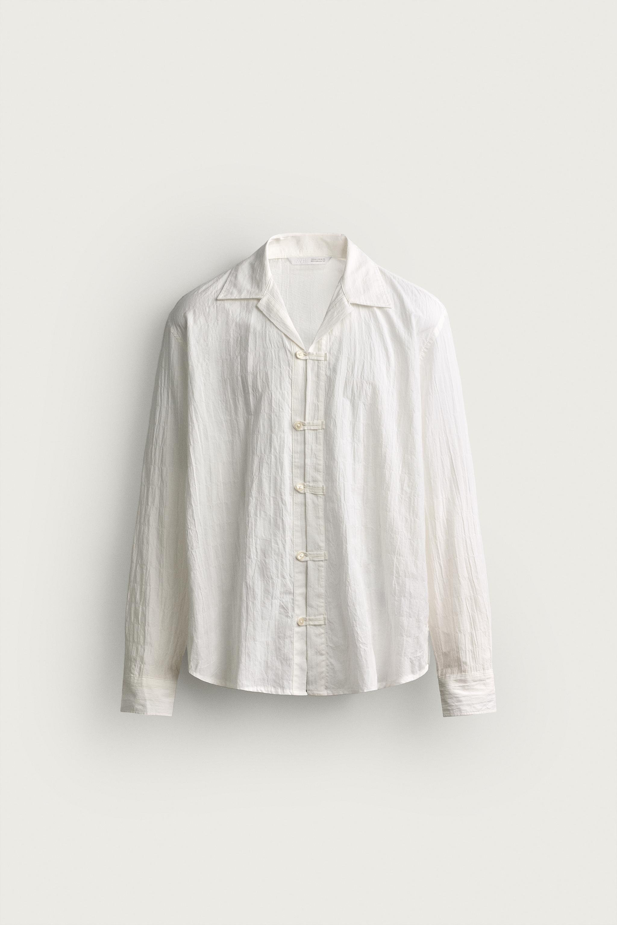 RELAXED FIT SHIRT WITH MATCHING FABRIC FROG FASTENING - White