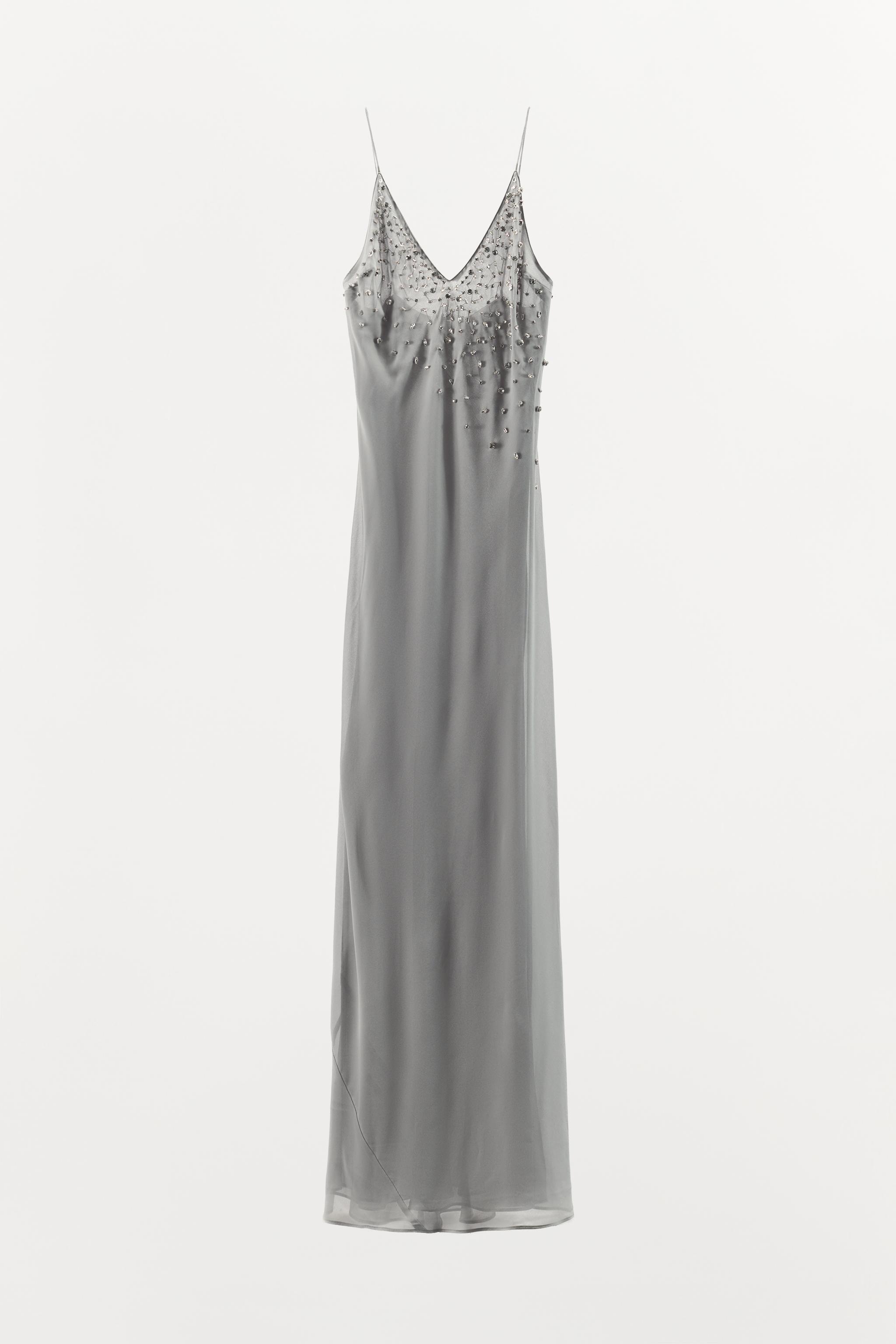 GEORGETTE DRESS WITH JEWEL STRAPS - Gray | ZARA United States