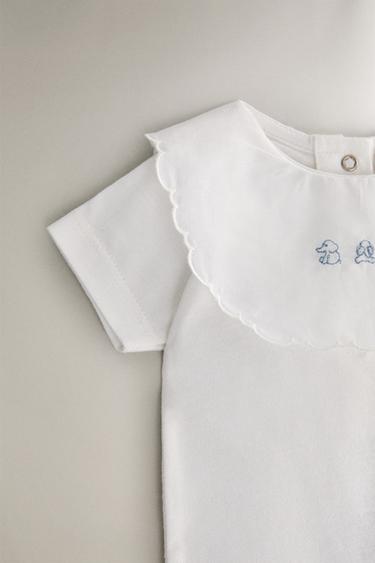 CHILDREN'S SHORT ROMPER WITH EMBROIDERED ELEPHANT - Oyster-white by Zara - Image 2