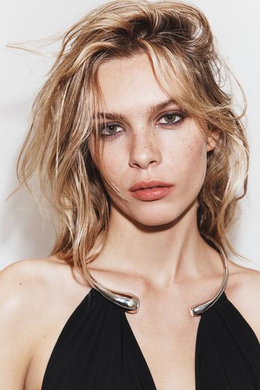 Zara JEWELED NECK DRAPED DRESS - Black