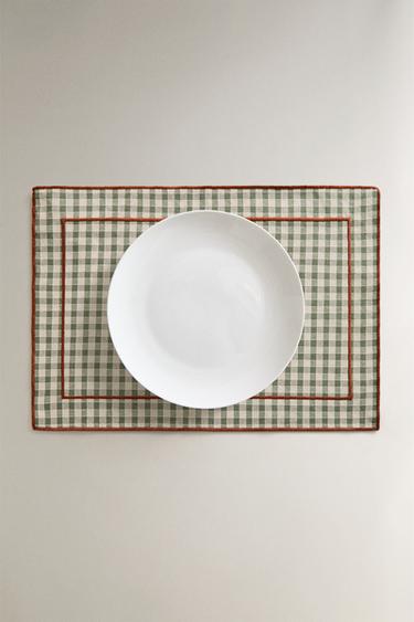 SET DE TABLE CARREAUX ET SURPIQÛRES - Vert de Zara - Image 4