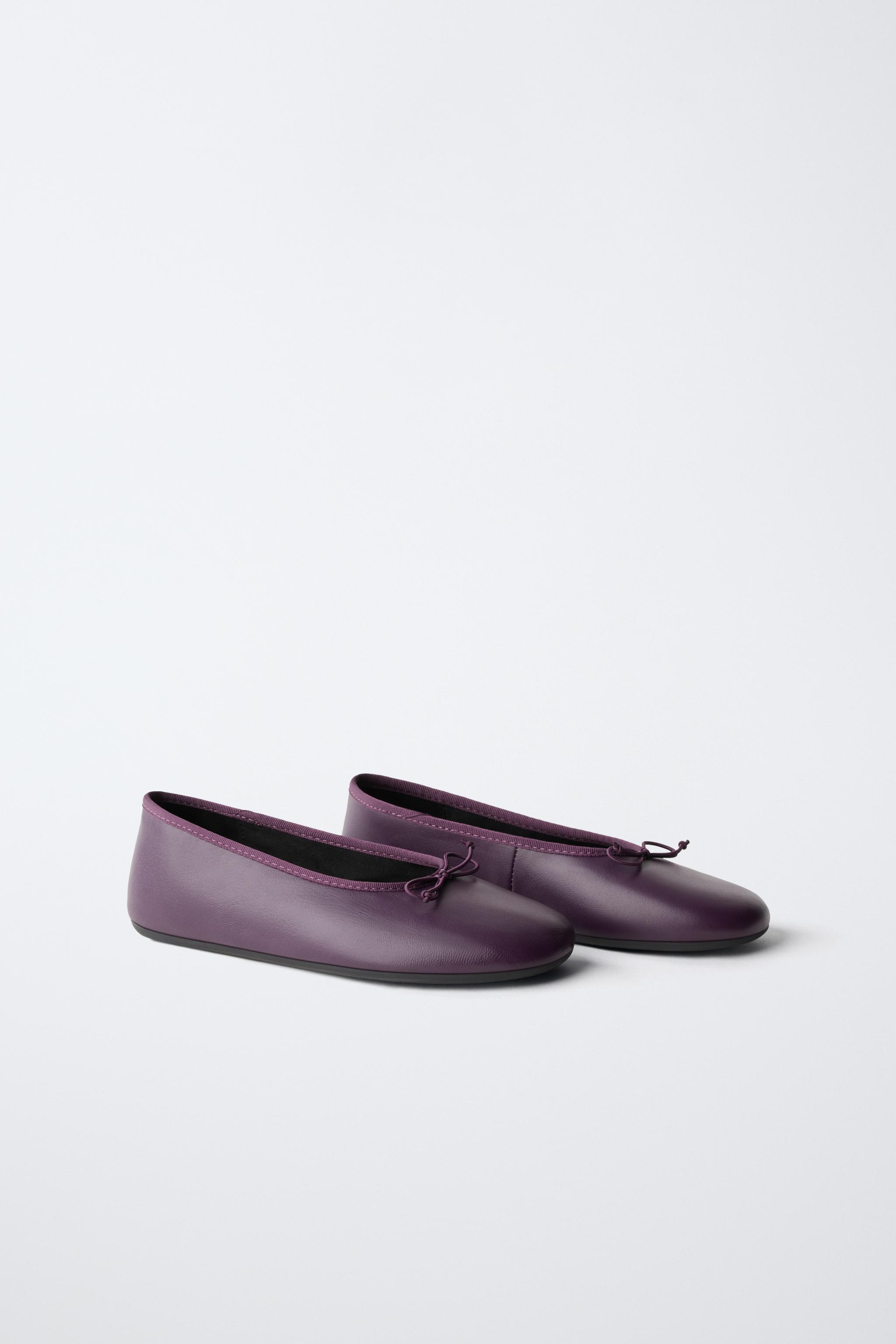 リボン付きレザーバレエシューズ - エンジ | ZARA Japan / 日本