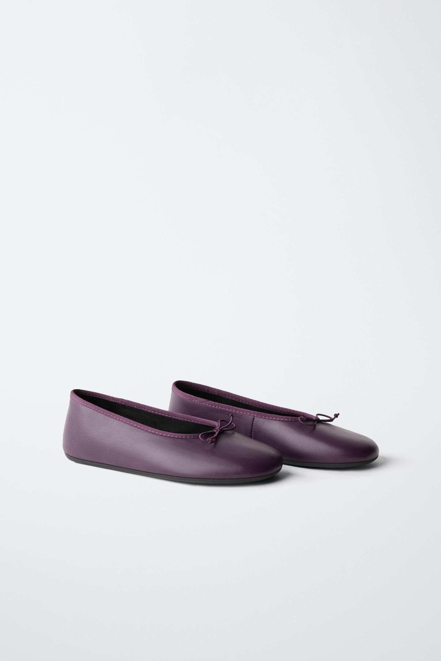 Детские балетки Zara Leather Bow Ballet Flats, цвет: Тёмно-бордовый — фото 2