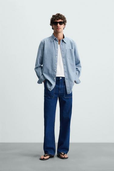 CAMISA ESTRUCTURA CHAMBRAY - Azul claro de Zara - Imagen 0