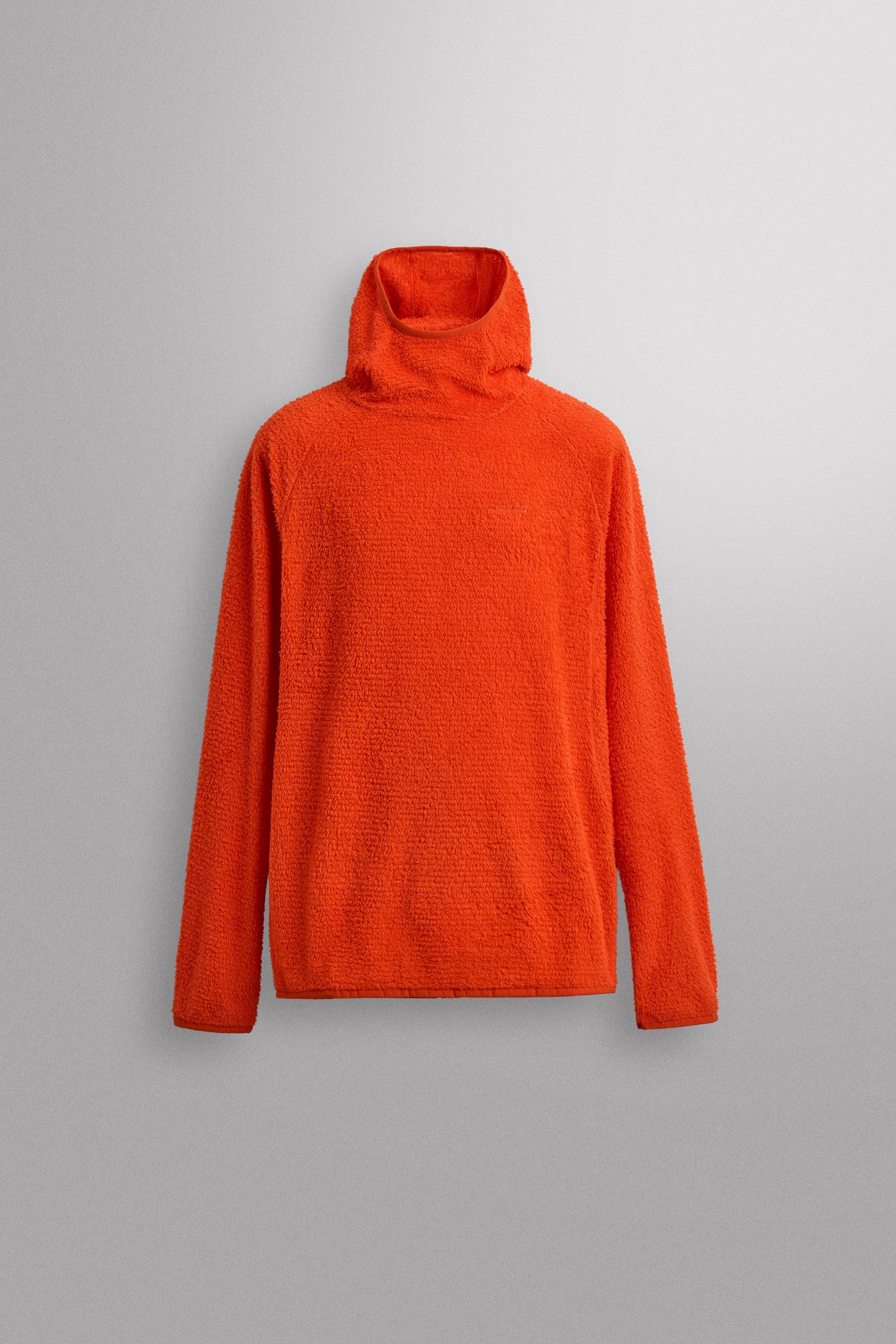 TEXTURED SKI FLEECE HOODIE — Orange