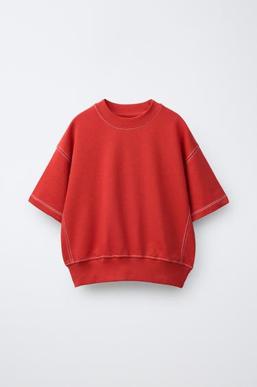TOPSTITCHED PLUSH T-SHIRT AND BERMUDA SHORTS SET - Red by Zara - Image 1