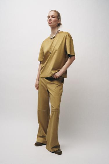 PANTALÓN EFECTO ANTE - Camel medio de Zara