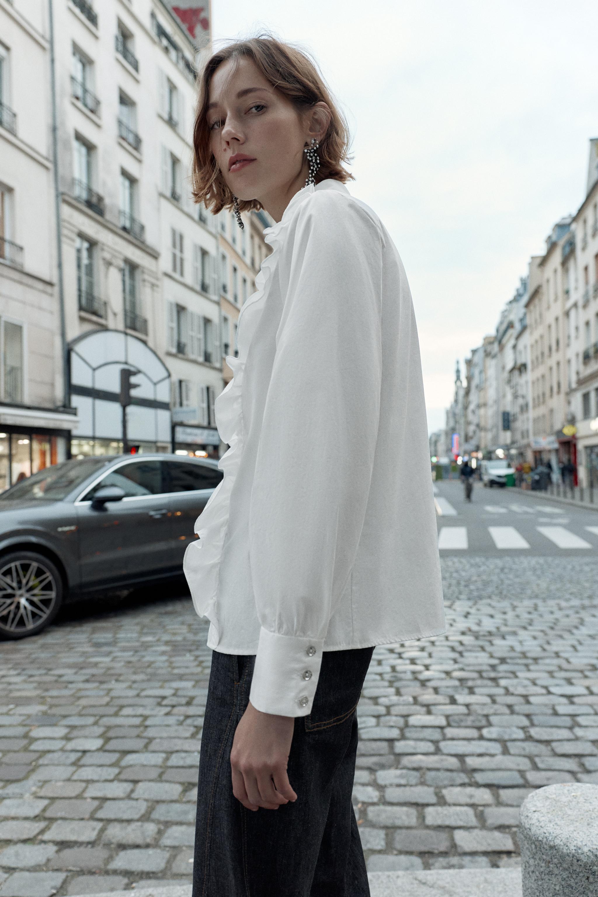 トップス DEAR DANSKIN STRETCH RUFFLE SHIRTS L Perry Ellis Men's Long-Sleeve Solid Linen Cotton Popover Shirt