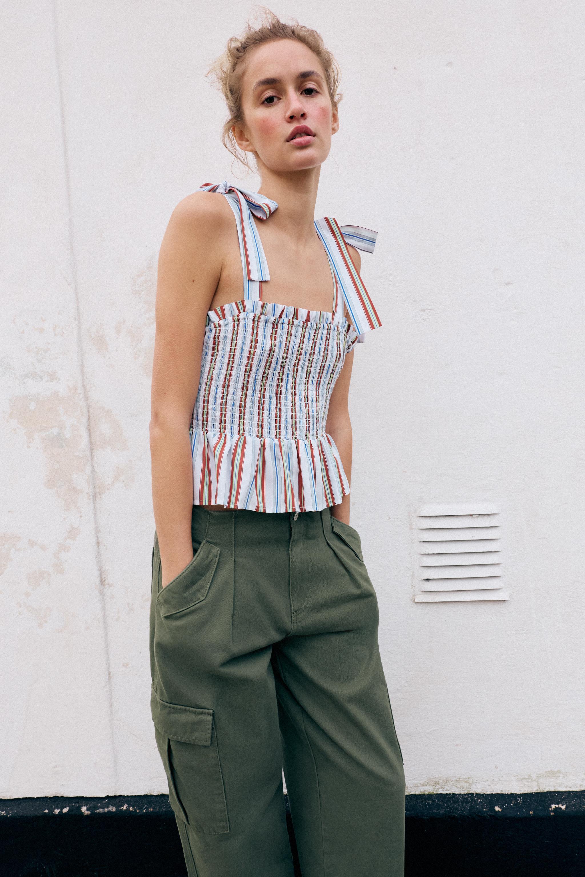STRIPED SMOCKED TOP — striped