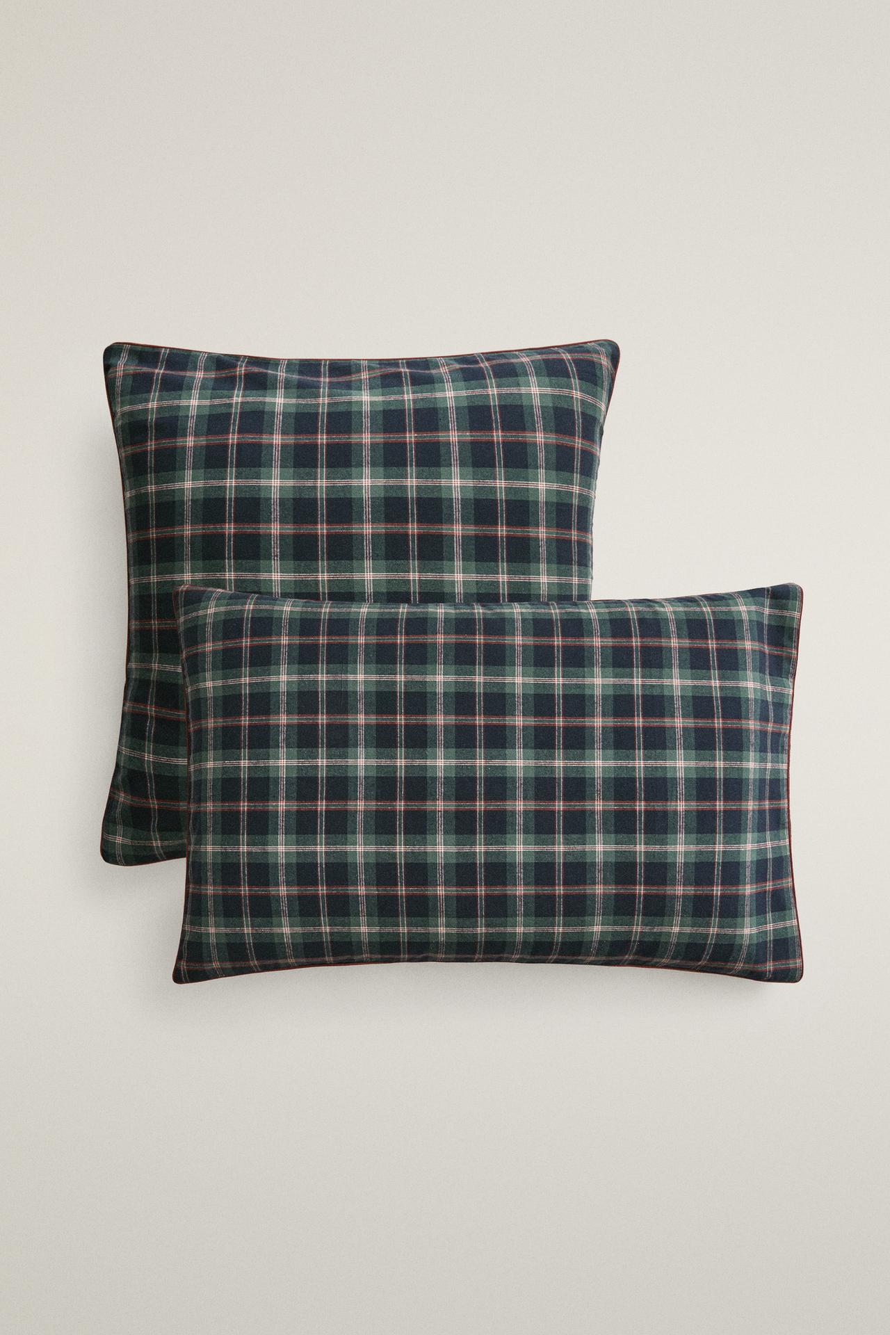 KIDS' CHRISTMAS CHECK FLANNEL PILLOW COVER