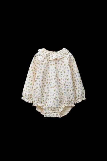 Zara TEXTURED FLORAL BODYSUIT - Mid-ecru - Image 0